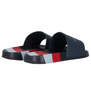 Boys Navy Blue Striped Logo Sliders