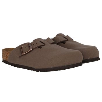 صندل كلوج من الجلد  بالشعار باللون البيج 