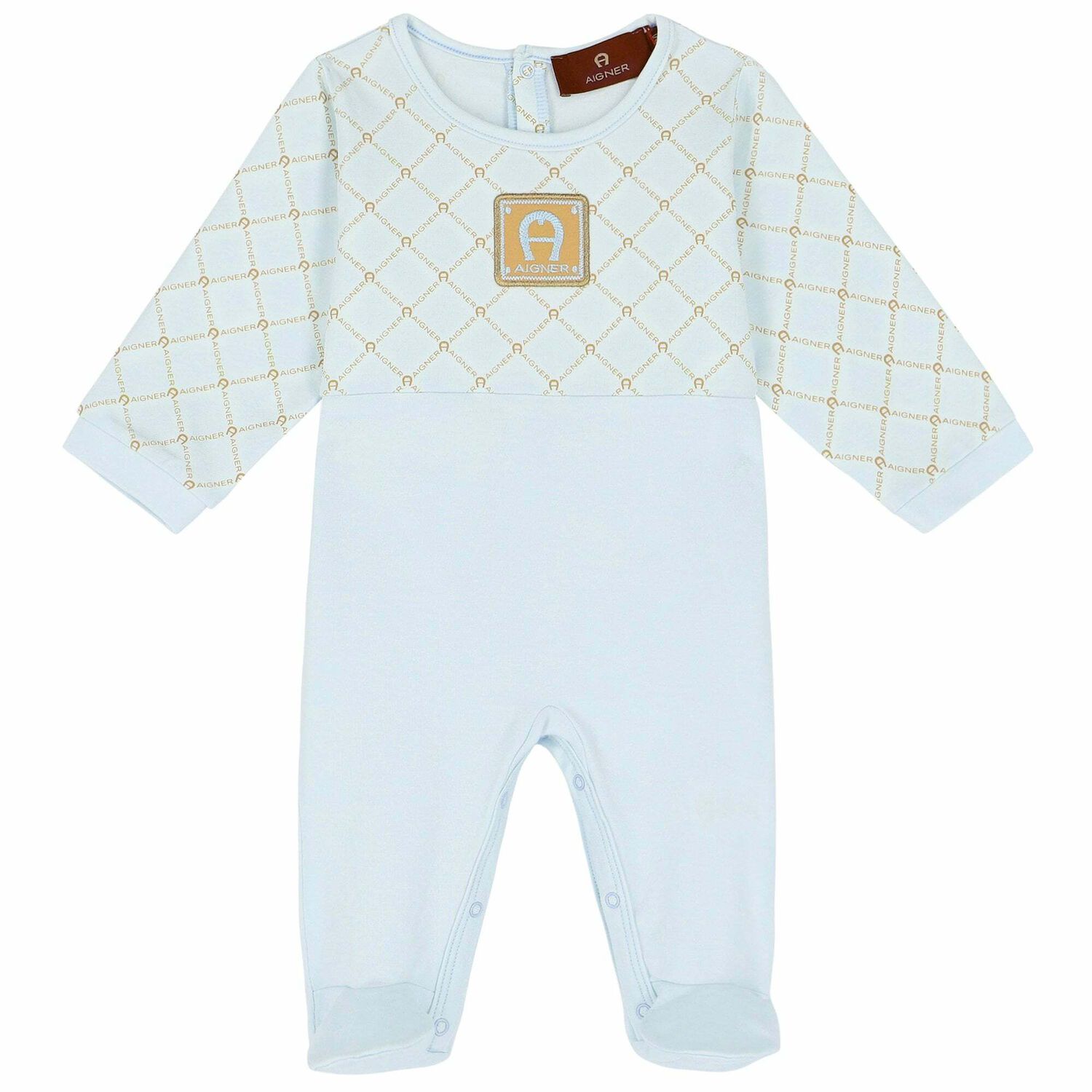 Baby Boys Blue & Gold Logo Babygrow, 1, hi-res image number null