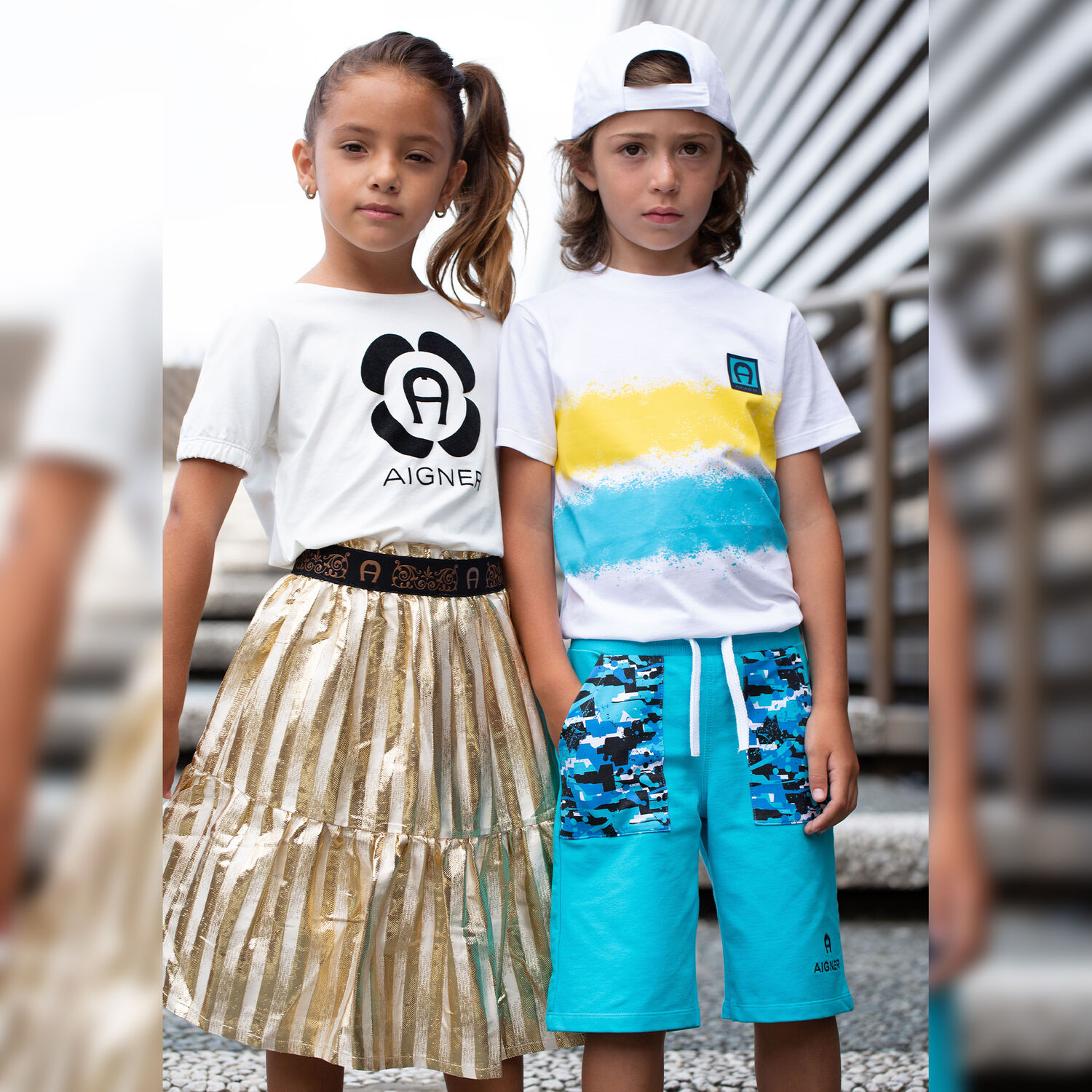Girls Gold Striped Skirt, 1, hi-res