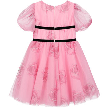 Girls Pink Roses Tulle Dress