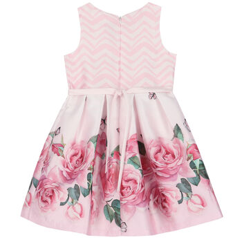 فستان بطبعة الورود باللون الابيض و الوردي للبنات 
