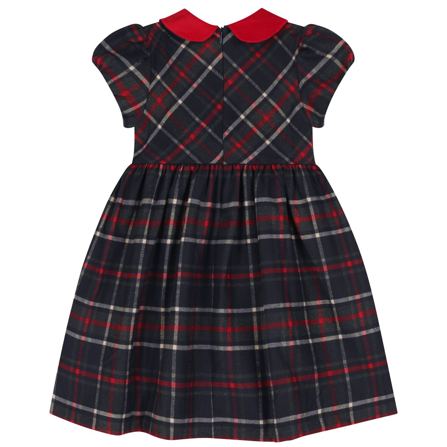 Girls Navy Blue Tartan Dress, 1, hi-res