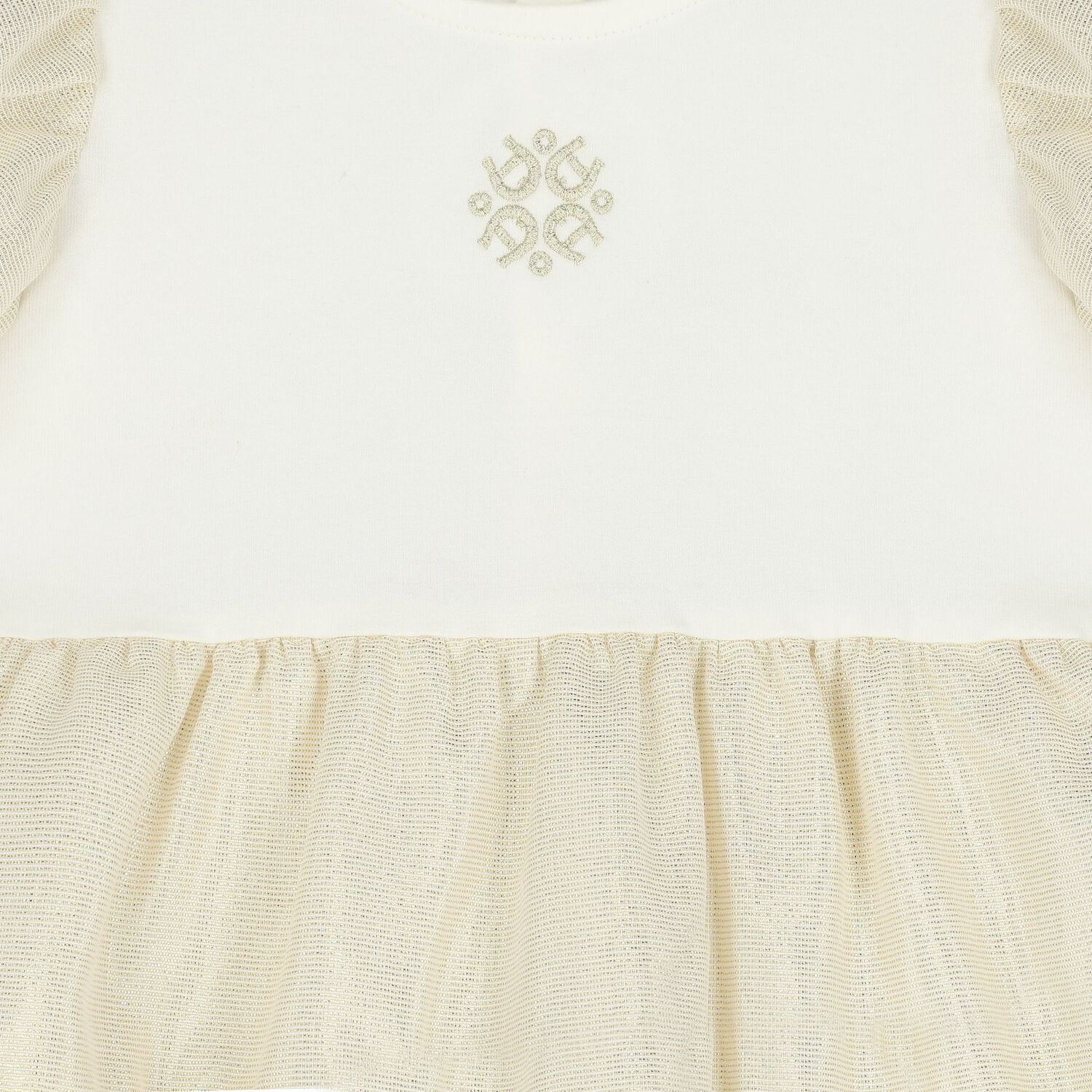 Younger Girls White & Gold Logo Dress, 1, hi-res