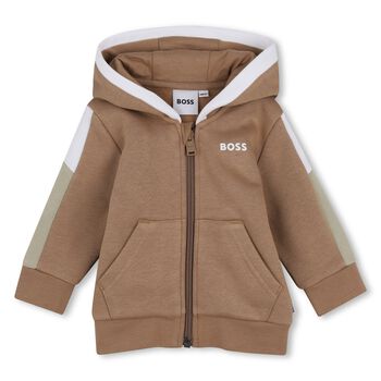 Younger Boys Beige Hooded Zip Up Top
