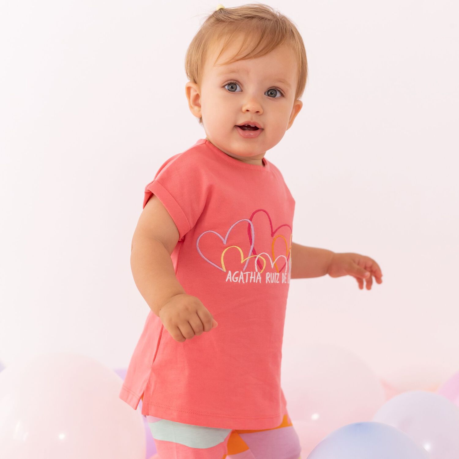 طقم ليجنز بنات بطبعة القلب باللون الوردي, 1, hi-res image number null