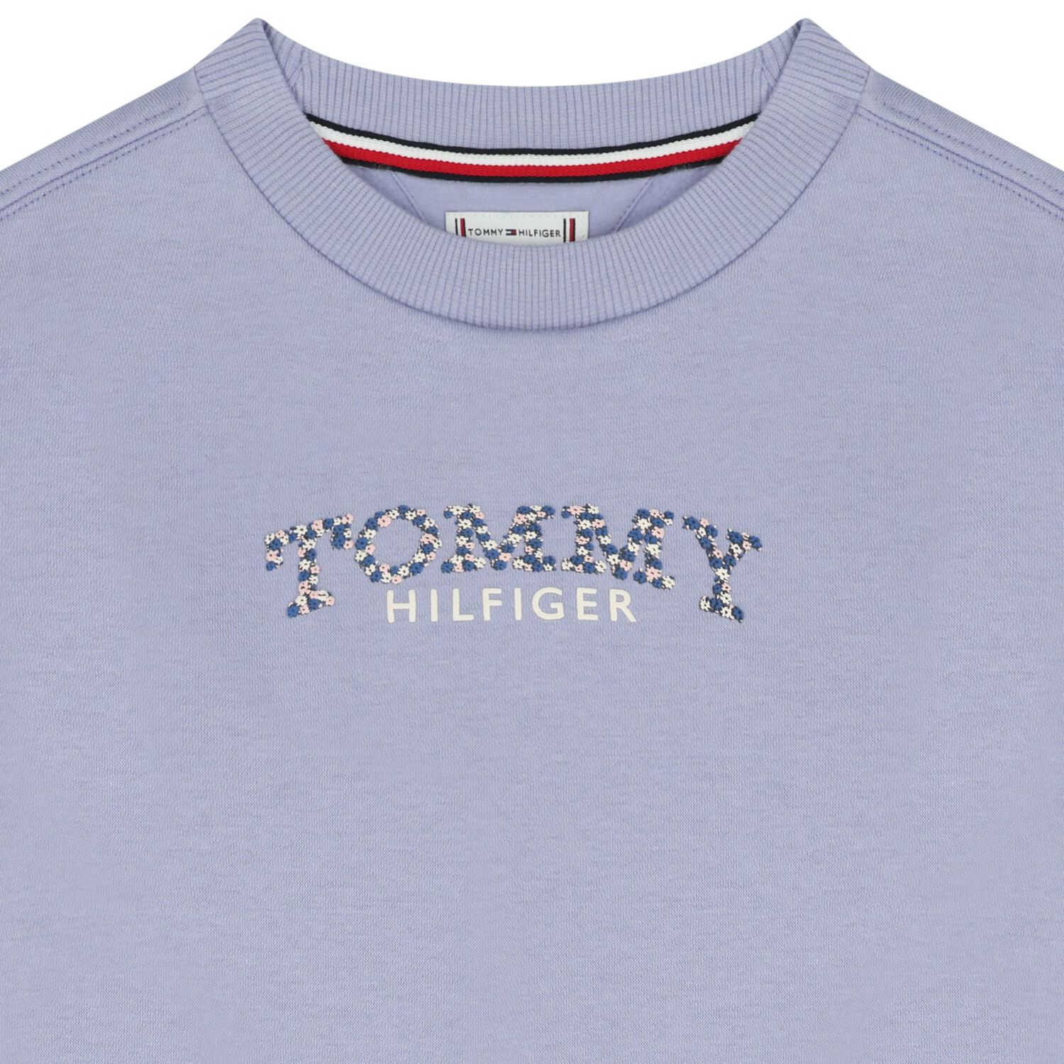 فستان بنات سويت شيرت بالشعار مزين بالزهور باللون الازرق , 2, hi-res