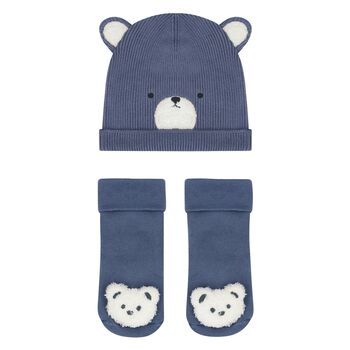 Mayoral Baby Boys Blue Bear Hat & Socks Set, 1 Baby Boys Blue Bear Hat & Socks Set