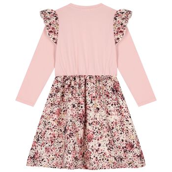Girls Pink Logo Ruffled Dress