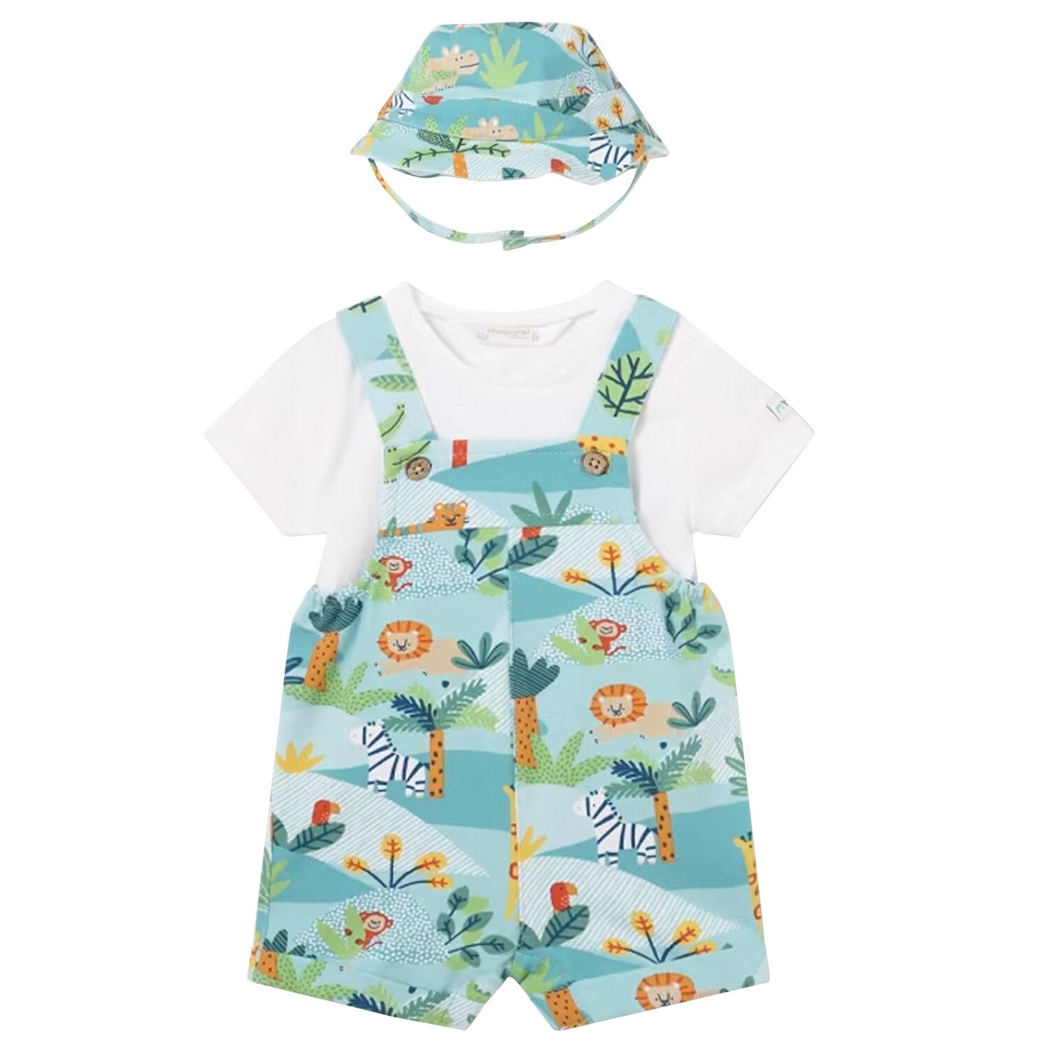 Baby Boys White & Blue Dungaree & Hat Set, 2, hi-res