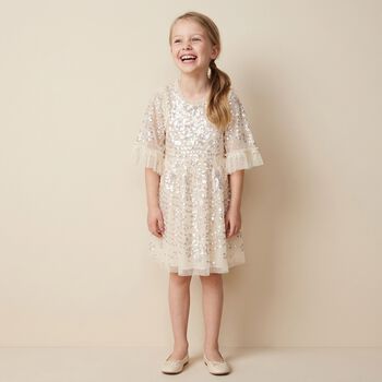 Girls Ivory Sequin & Tulle Dress