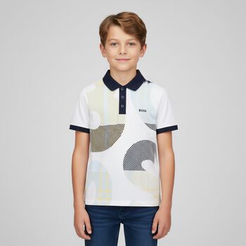 Boys White Logo Polo Shirt, 1 Boys White Logo Polo Shirt