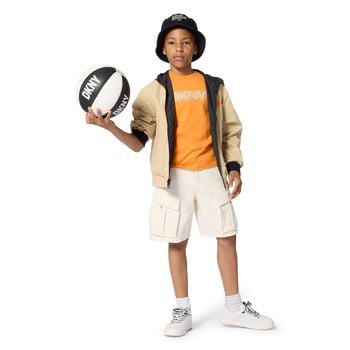 Boys Black & Beige Reversible Hooded Zip Up Top