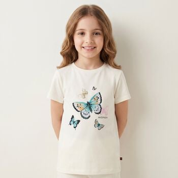 Girls Ivory Butterflies Logo T-Shirt