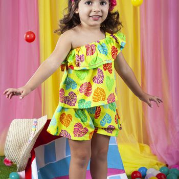 Girls Yellow Palm Leaves Top