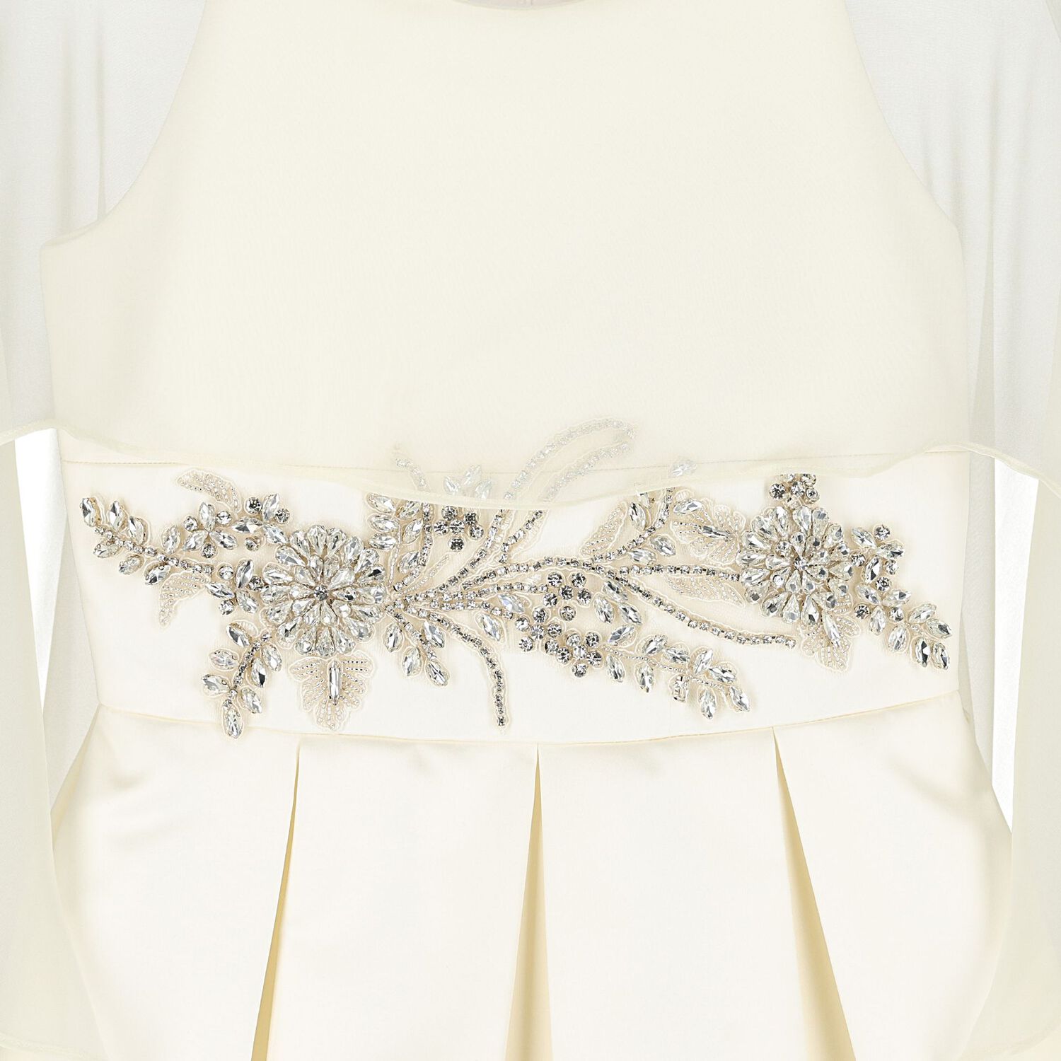 Girls Ivory Crystal Waist & Chiffon Cape Dress, 1, hi-res
