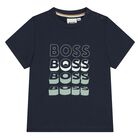 Younger Boys Navy Blue Logo T-Shirt, 3, hi-res