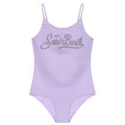 Girls Purple Strass Crystal Logo Swimsuit, 1, hi-res