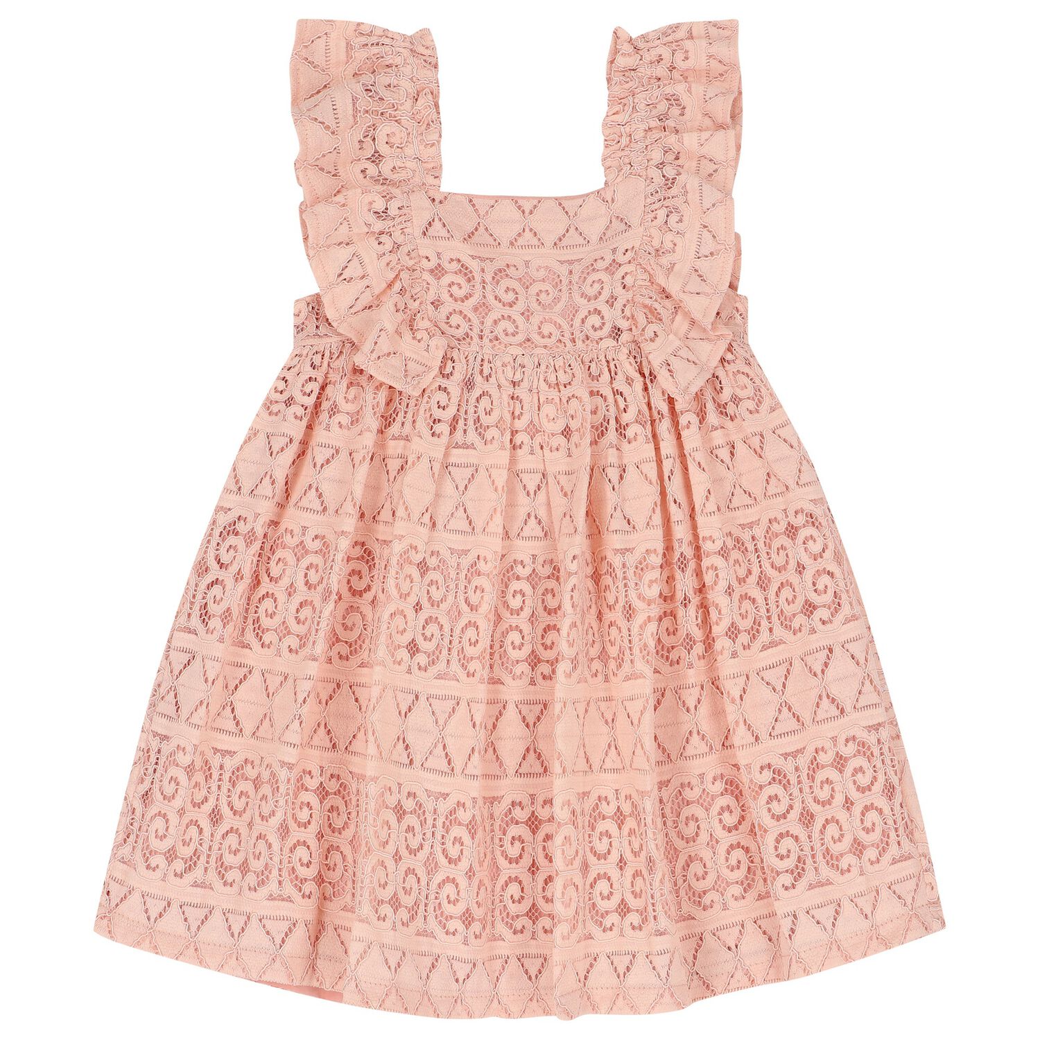 Girls Pink Crochet Lace Dress, 1, hi-res image number null