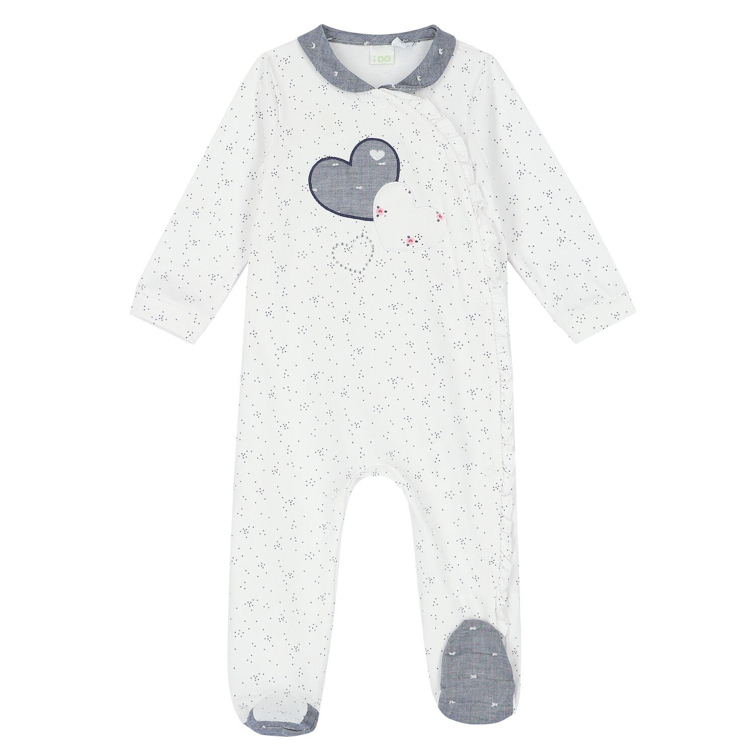 Baby Girls White Heart Babygrow, 1, hi-res
