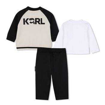 Younger Boys Black, Beige & White Logo Tracksuit Set