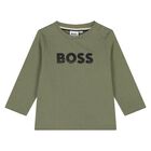 Younger Boys Green Logo Long Sleeve Top, 3, hi-res