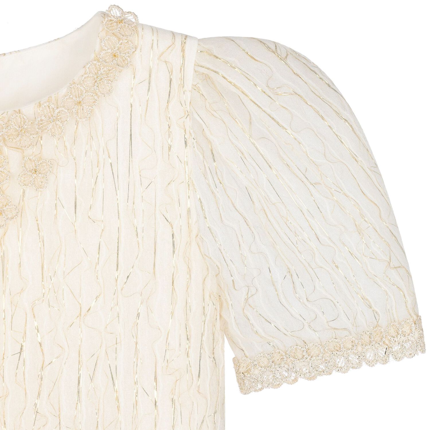 فستان جاكار من الأورجانزا باللون العاجي والذهبي للبنات, 1, hi-res image number null