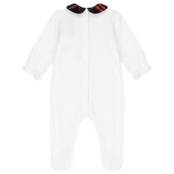 Baby Girls White & Navy Blue Tartan Babygrow