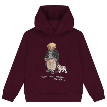 Boys Burgundy Polo Bear Logo Hooded Top
