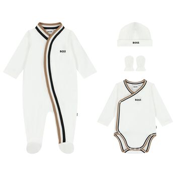 Baby Boys White Logo Babygrow Gift Set