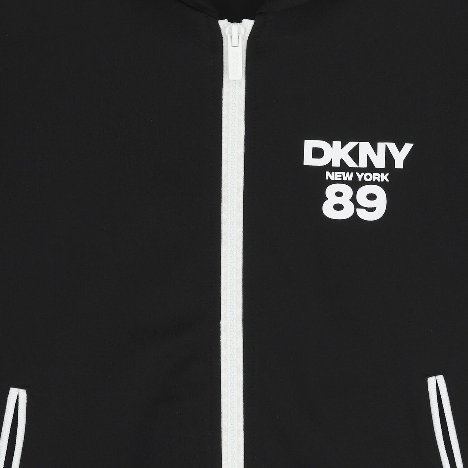 Black Logo Hooded Zip Up Top, 1, hi-res