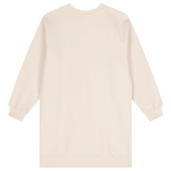 فستان بنات سويت شيرت بالشعار باللون البيج