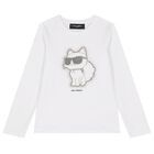 Girls Mini Me White Choupette Long Sleeve Top, 1, hi-res