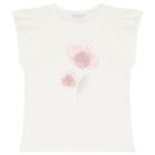 Girls Ivory Cotton & Pink Floral Print T-Shirt, 2, hi-res