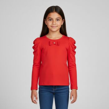 Girls Red Bow Long Sleeve Top