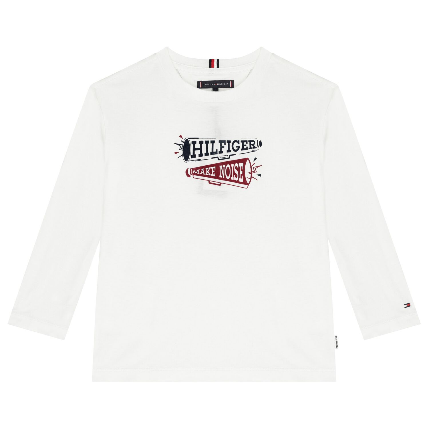 Boys White Logo Long Sleeve Top, 1, hi-res