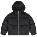 Girls Black Logo Puffer Jacket, 1, hi-res