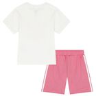 Girls White & Pink Logo Shorts Set, 1, hi-res