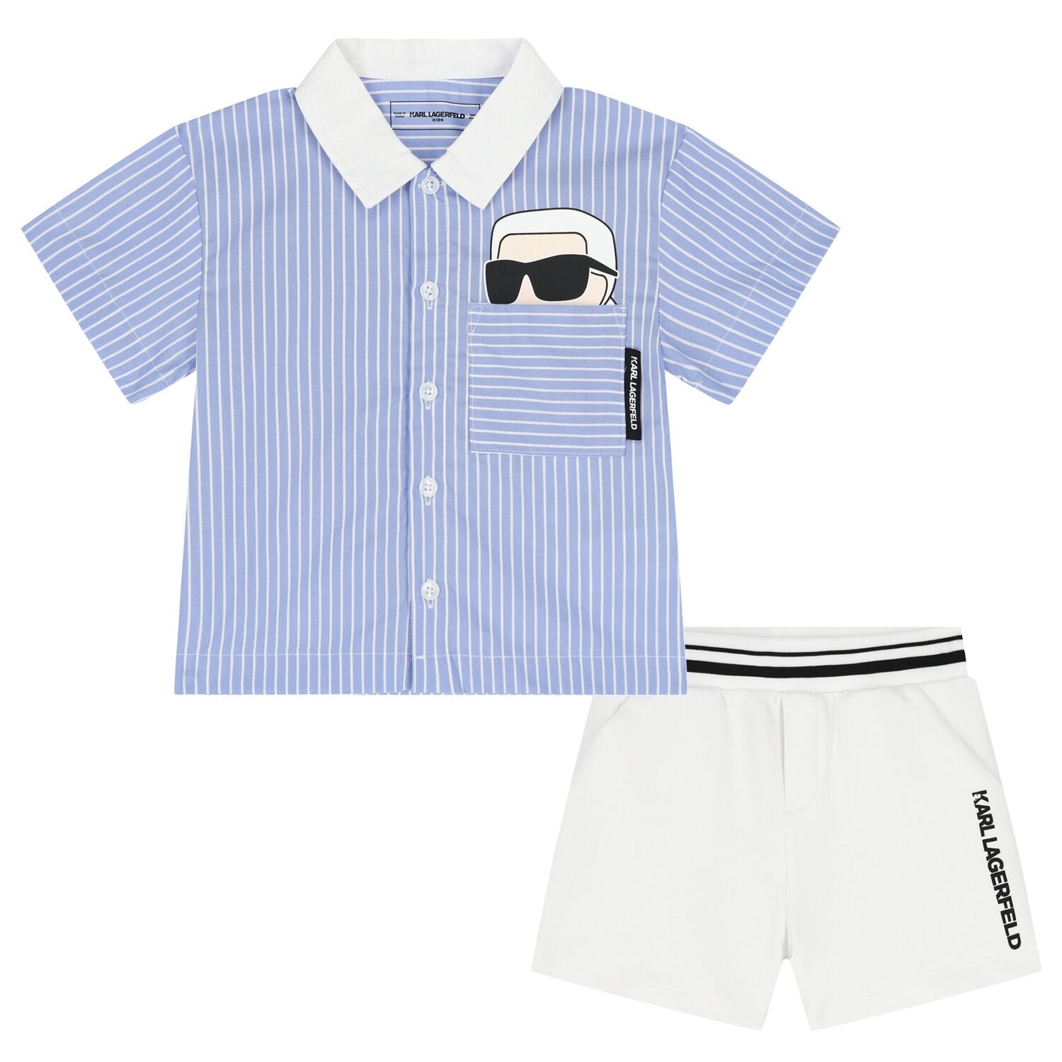طقم شورت ايكونك كارل باللون الأزرق والأبيض للأولاد, 1, hi-res