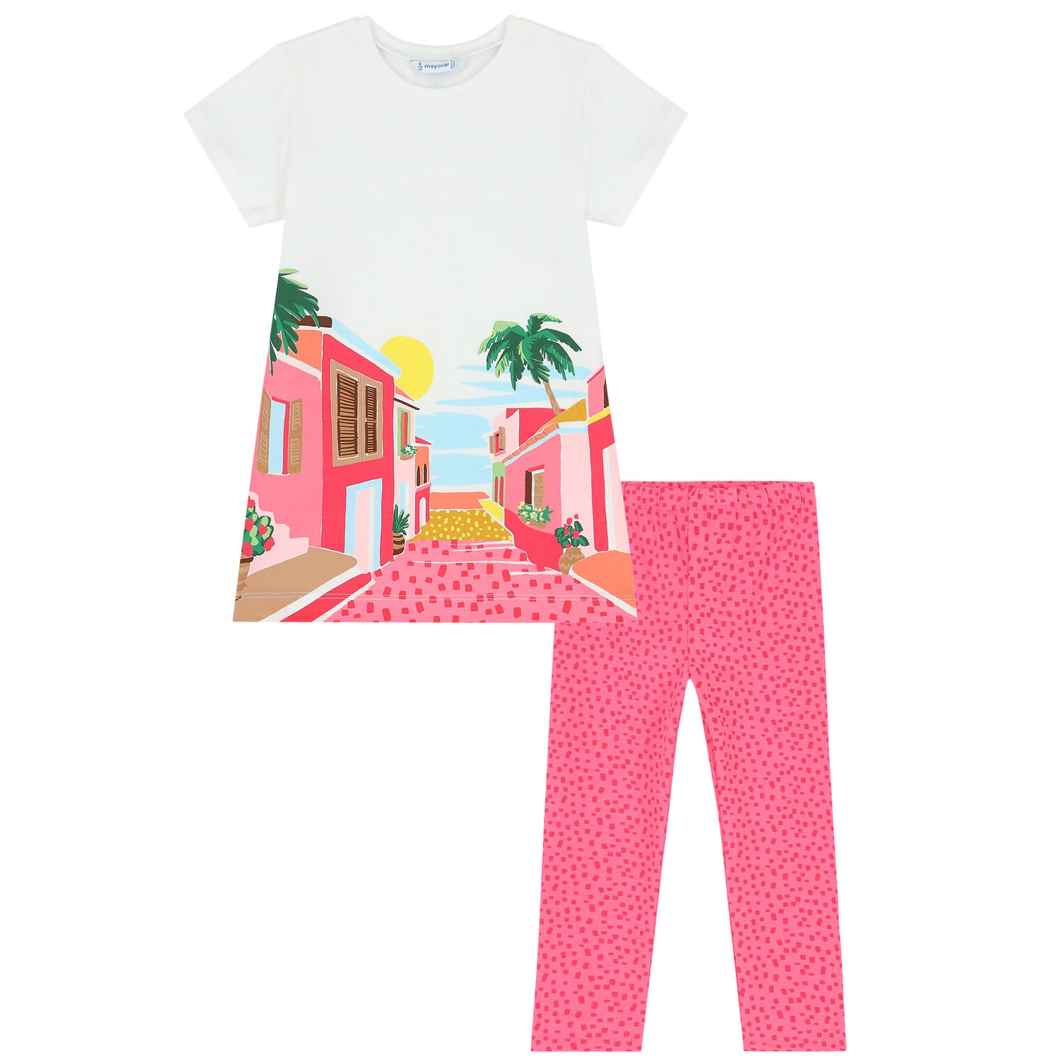 طقم ليغينز بطبعة جرافيك باللون الابيض والوردى, 2, hi-res