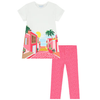 Girls White & Pink Leggings Set