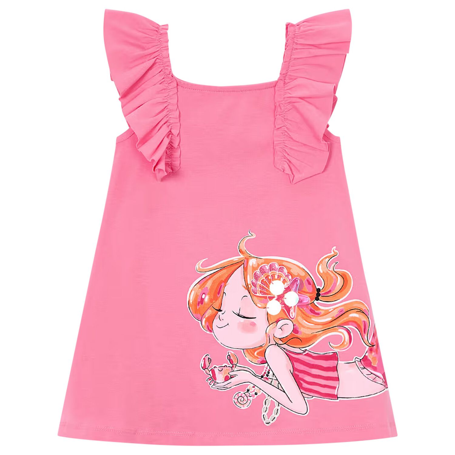 Girls Pink Mermaid Ruffled Dress, 2, hi-res