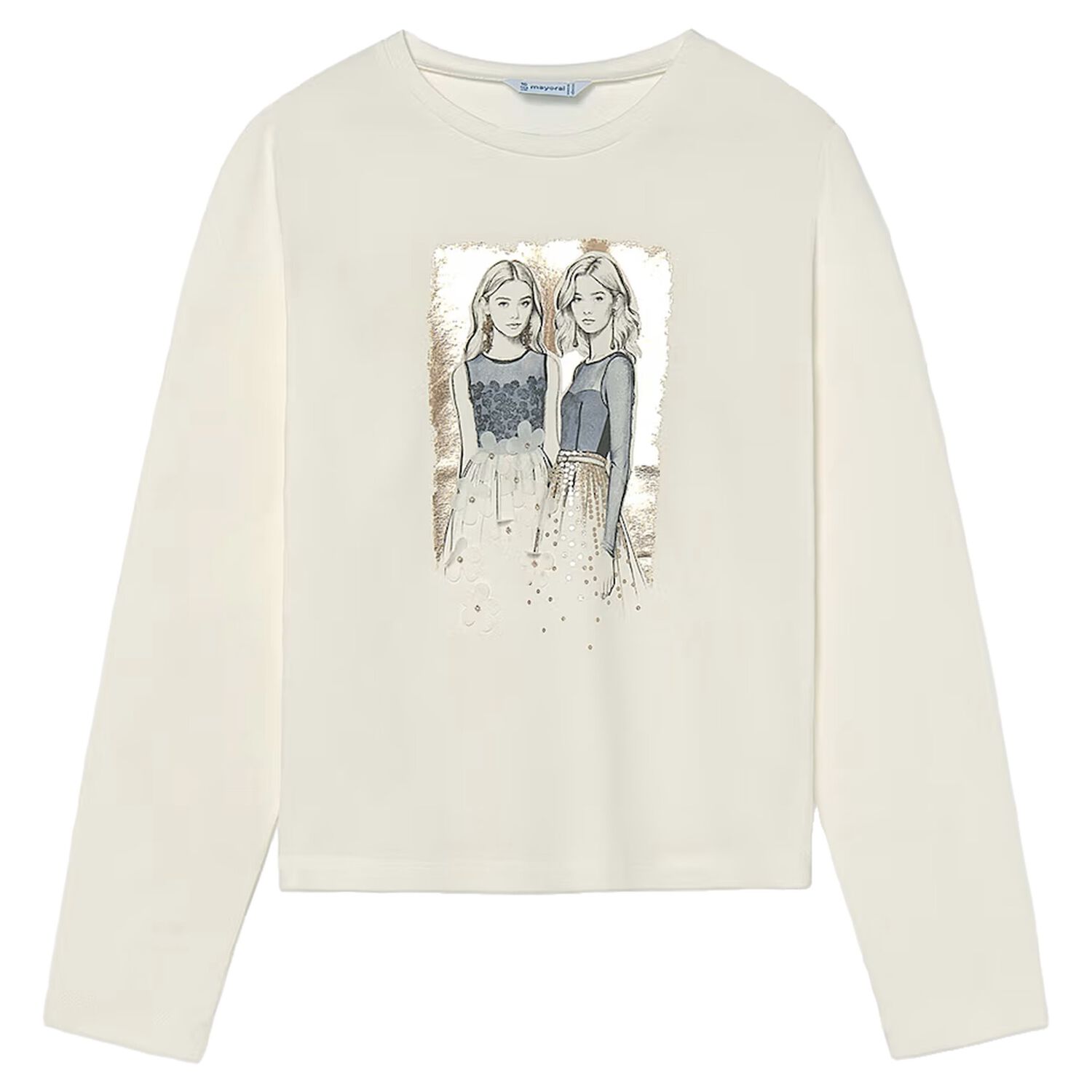 Girls Ivory Long Sleeve Top, 1, hi-res