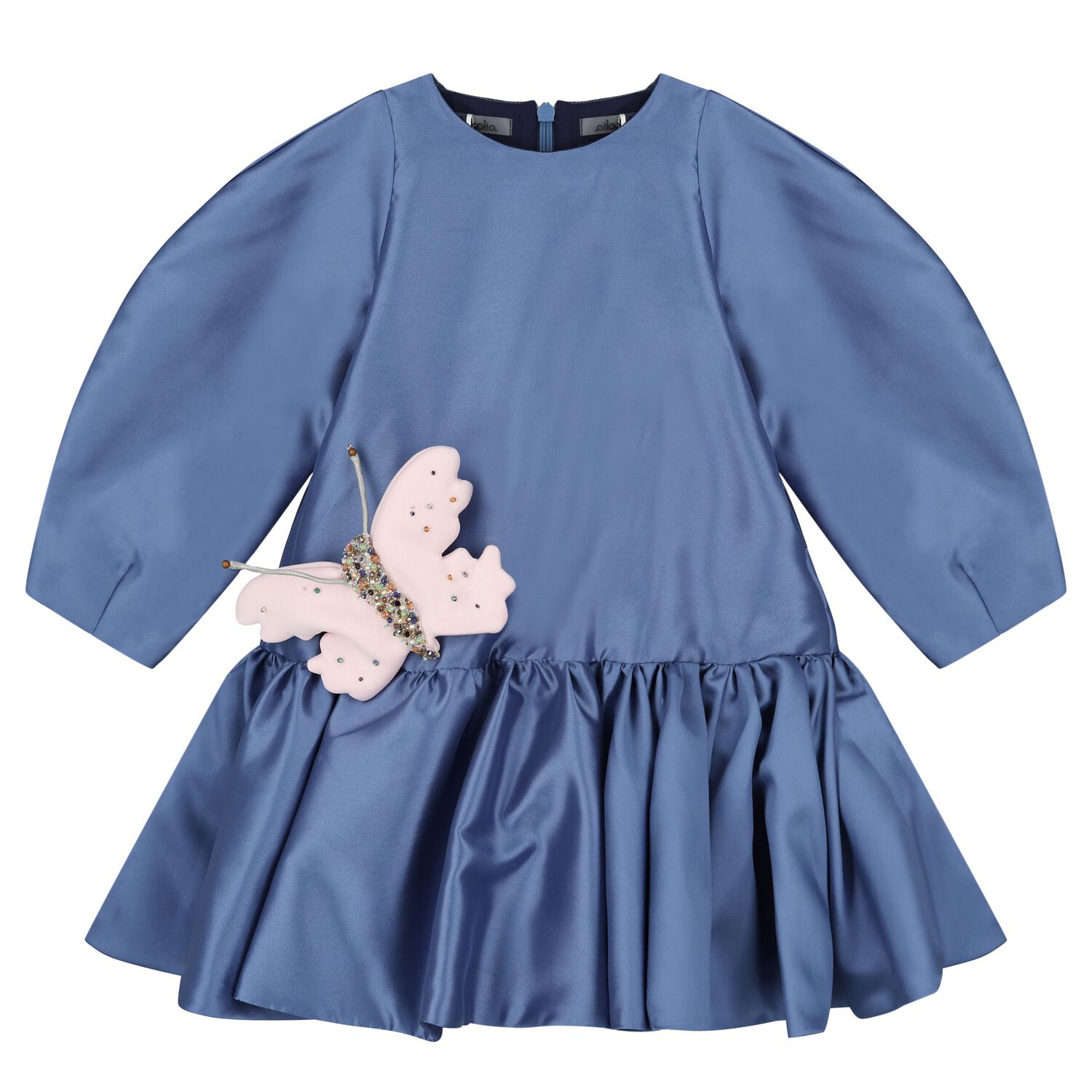 Girls Blue Logo Butterfly Dress, 1, hi-res image number null