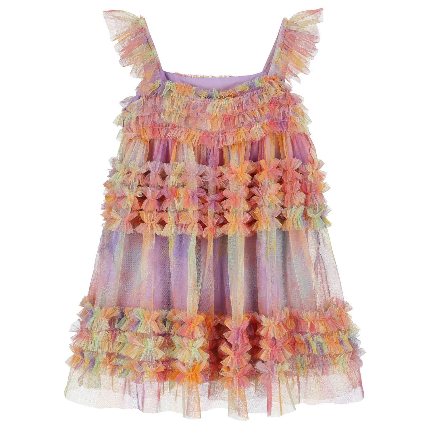 Girls Multi-Coloured Tulle Ruffle Tie-Dye Dress, 1, hi-res image number null