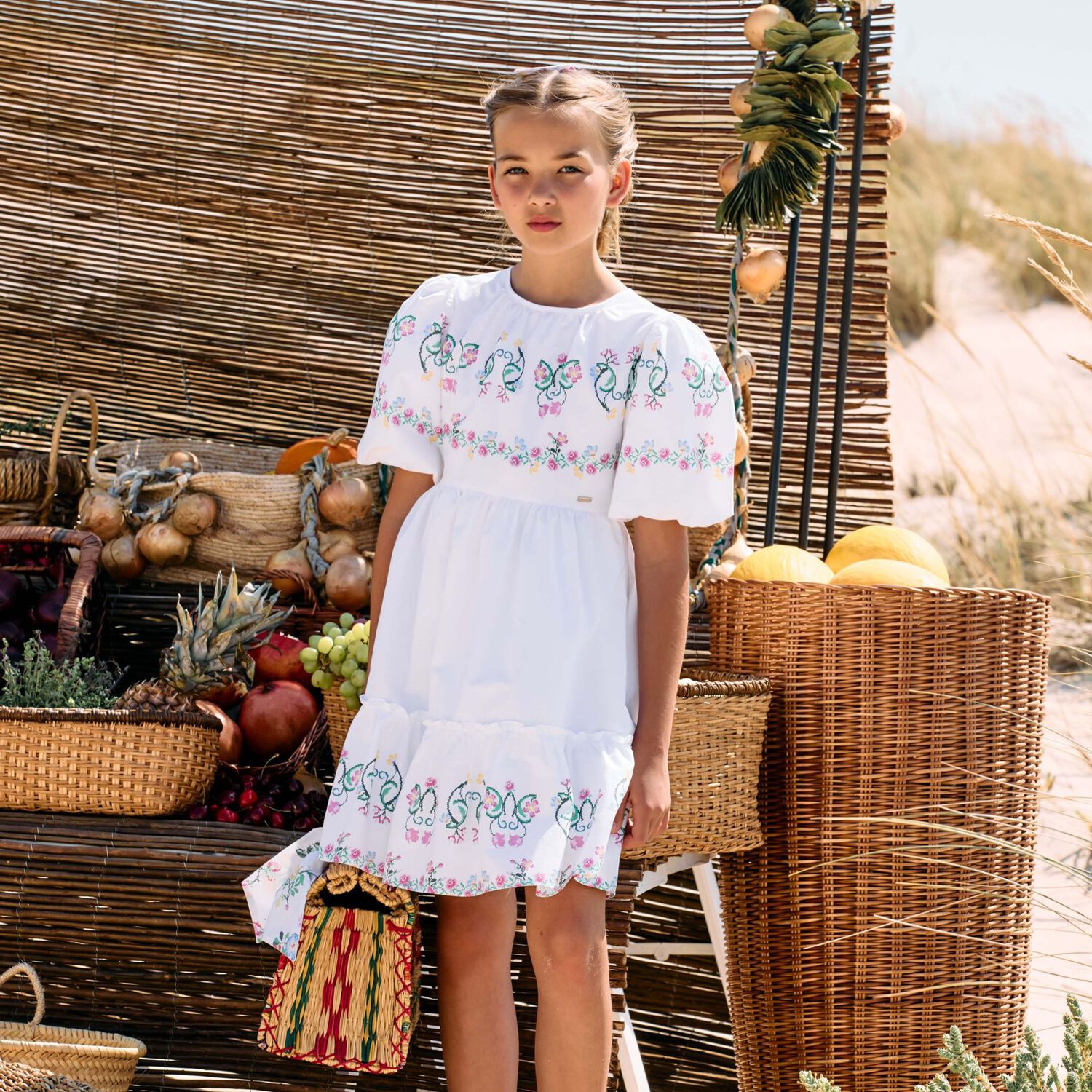 Girls White Floral Dress, 1, hi-res image number null