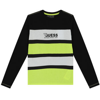 Boys Black, White & Neon Green Logo Long Sleeve Top