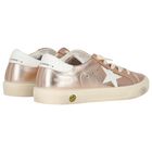 Girls Rose Gold Leather Trainers, 1, hi-res