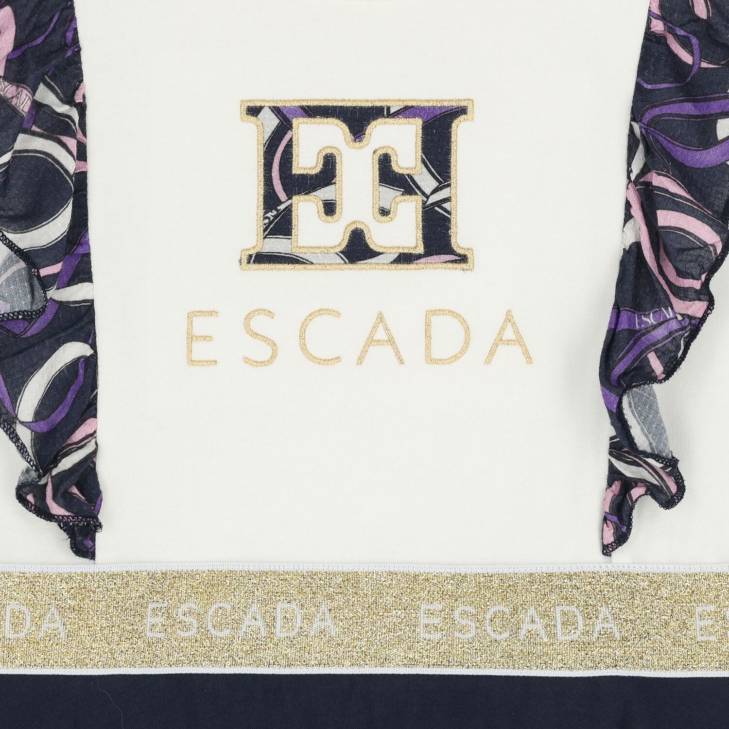 Girls Ivory & Navy Blue Ruffled Dress, 1, hi-res