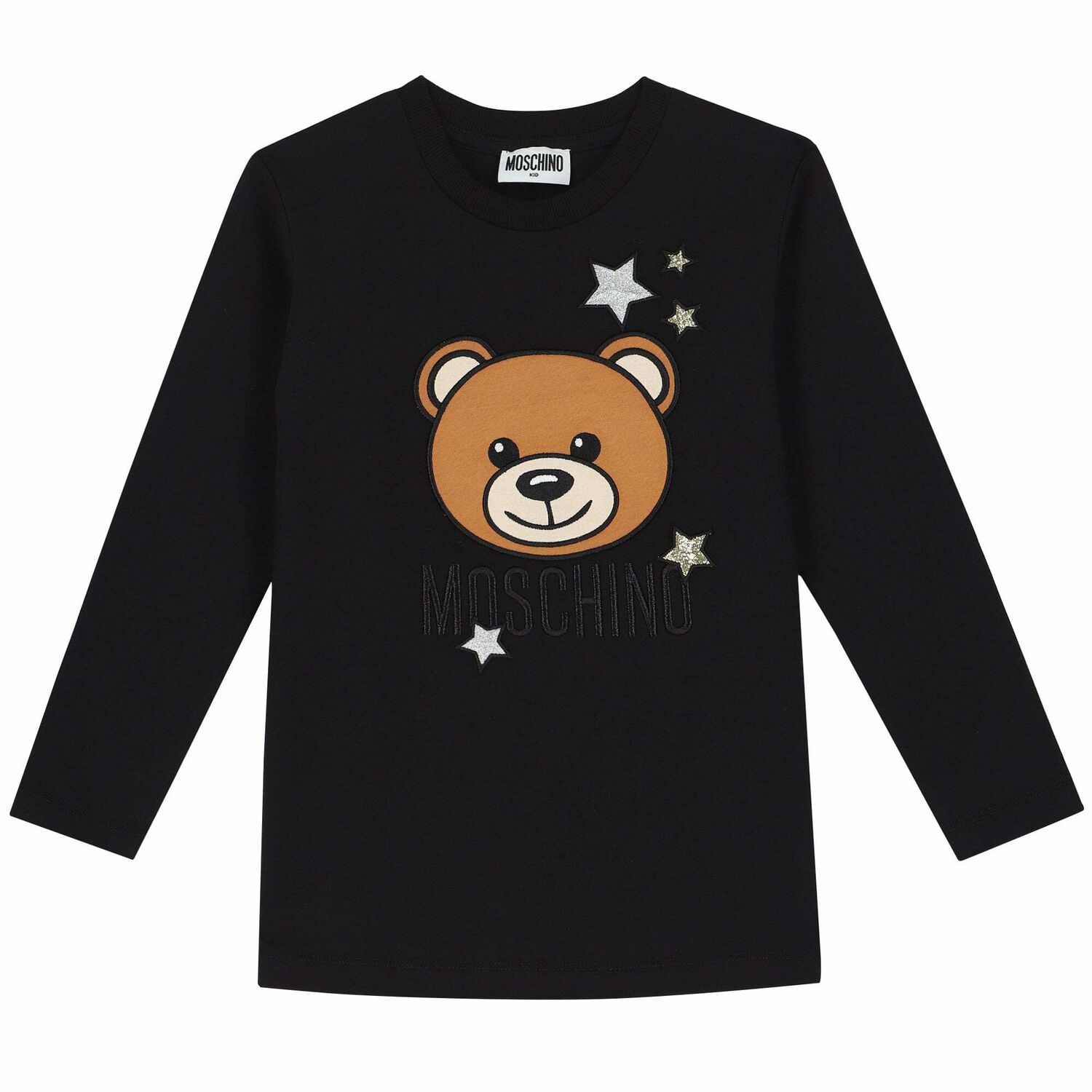 Girls Black Long Sleeve Logo Top, 2, hi-res